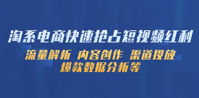 淘系电商快速抢占短视频红利：流量解析 内容创作 渠道投放 爆款数据分析等-左左项目网