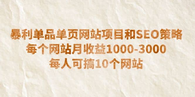 暴利单品单页网站项目和SEO策略 每个网站月收益1000-3000 每人可搞10个-左左项目网