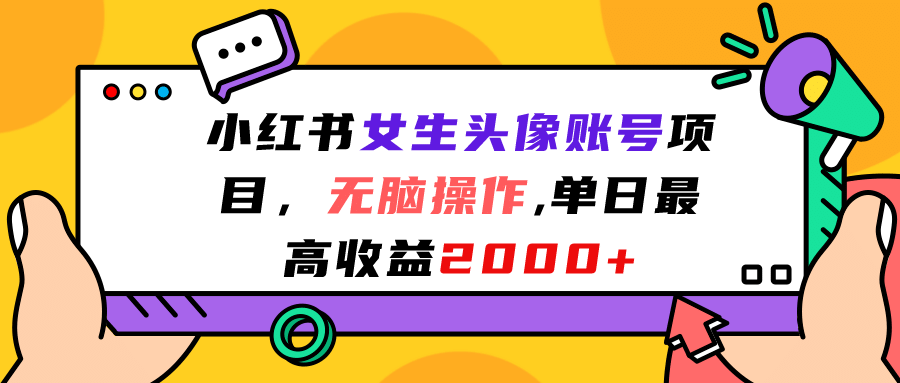 小红书女生头像账号项目，无脑操作，单日最高收益2000-左左项目网