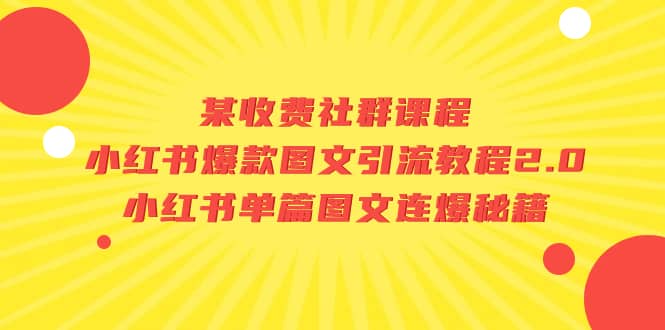 某收费社群课程：小红书爆款图文引流教程2.0 小红书单篇图文连爆秘籍-左左项目网