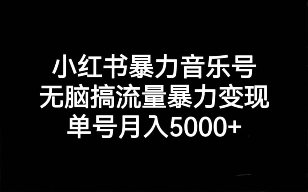 小红书暴力音乐号，无脑搞流量暴力变现，单号月入5000-左左项目网