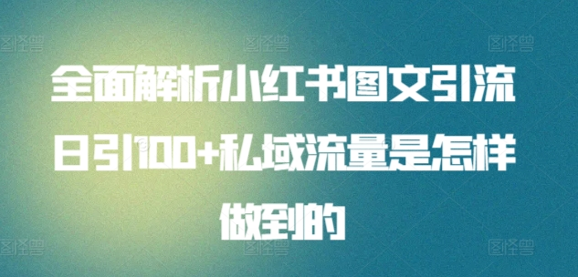 全面解析小红书图文引流日引100私域流量是怎样做到的-左左项目网