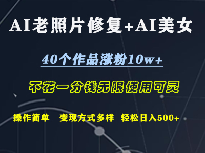 AI老照片修复+AI美女玩发  40个作品涨粉10w+  不花一分钱使用可灵  操作简单  变现方式多样话   轻松日去500+-左左项目网