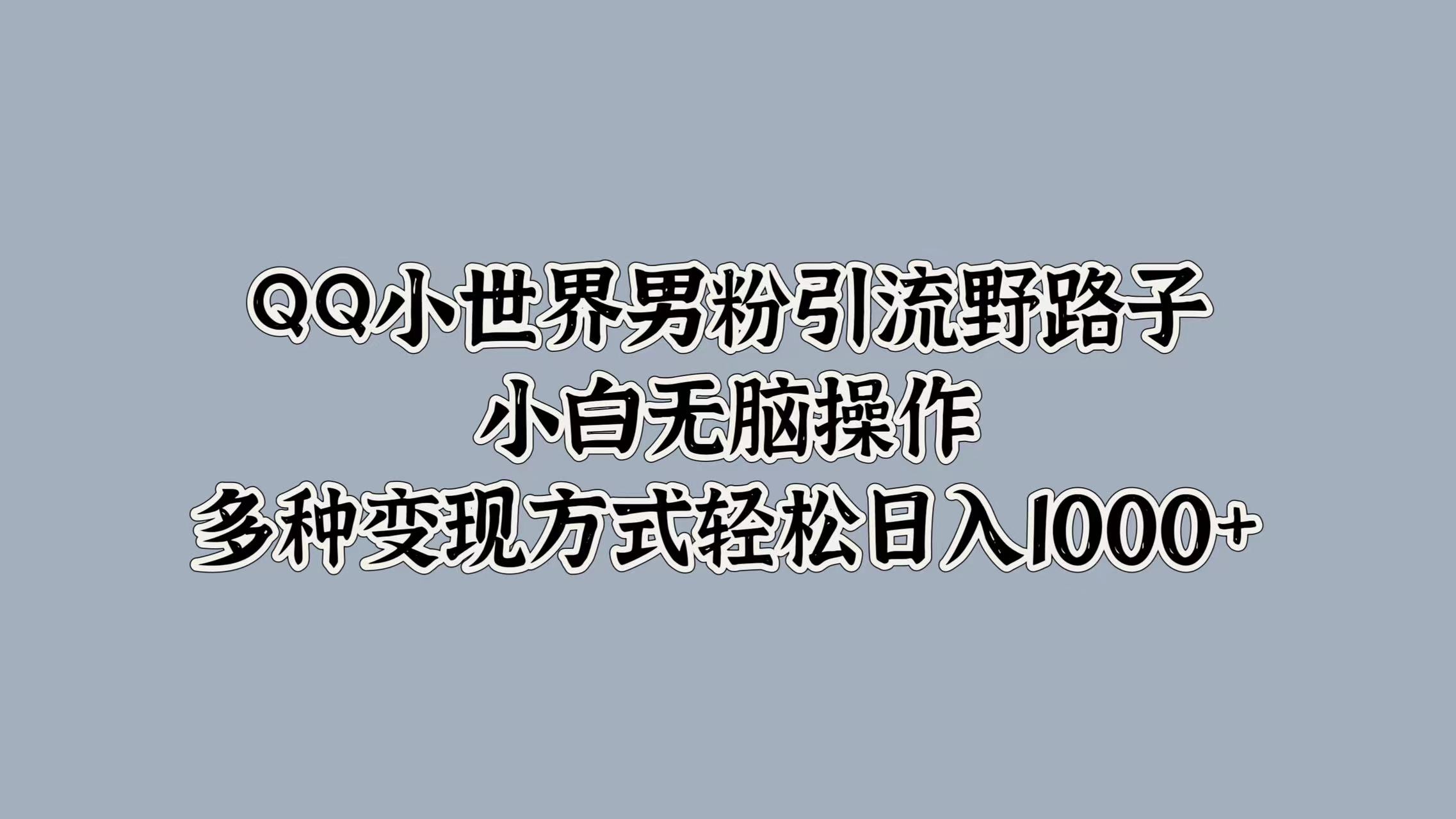 QQ小世界男粉引流野路子，小白无脑操作，多种变现方式轻松日入1000+-左左项目网