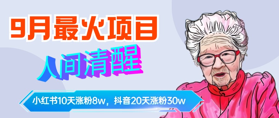 9月最火项目，人间清醒柒奶奶，10天小红薯涨粉8w+，单篇笔记报价1400.-左左项目网