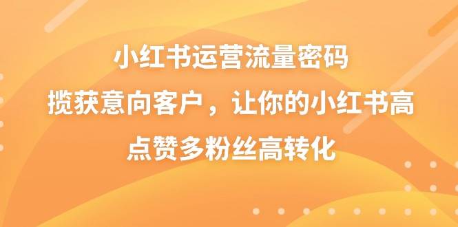 小红书运营流量密码，揽获意向客户，让你的小红书高点赞多粉丝高转化-左左项目网