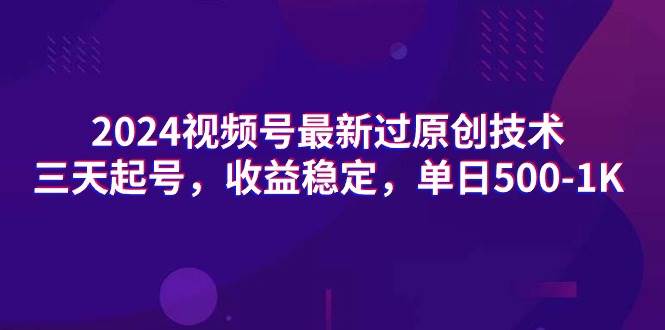 2024视频号最新过原创技术，三天起号，收益稳定，单日500-1K-左左项目网