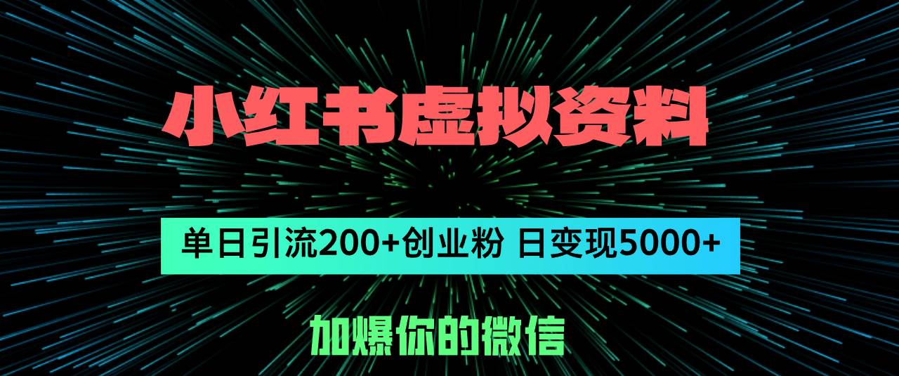 小红书虚拟资料日引流200+创业粉，单日变现5000+-左左项目网